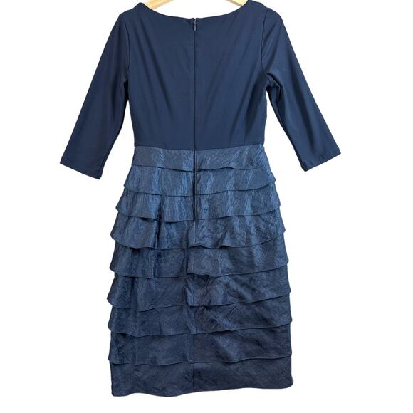 Adrianna Papell Navy Blue Matte Jersey & Hammered Satin Sheath Dress 6 S Small - Picture 3 of 11